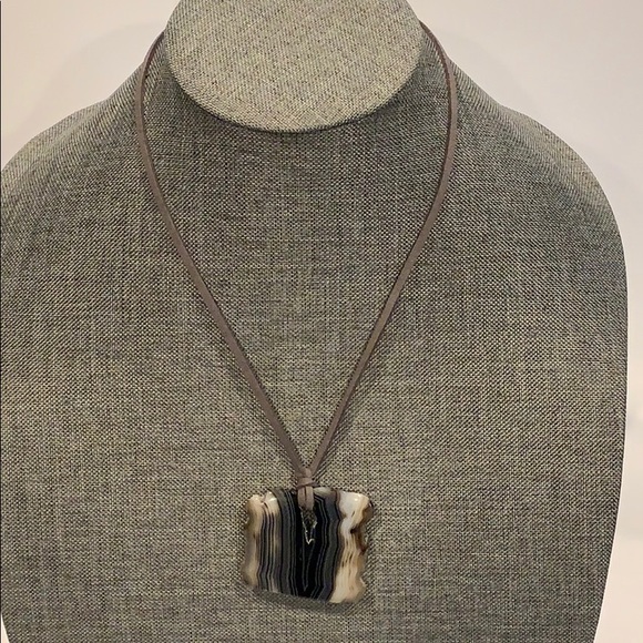 Jewelry - Geode Stone Slice Pendant on Sueded Long Necklace